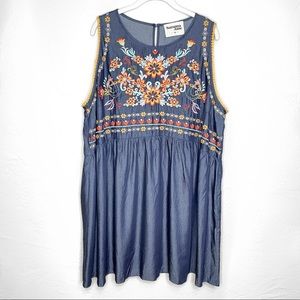 Savanna Jane Boho Embroidered Babydoll Dress - 1X
